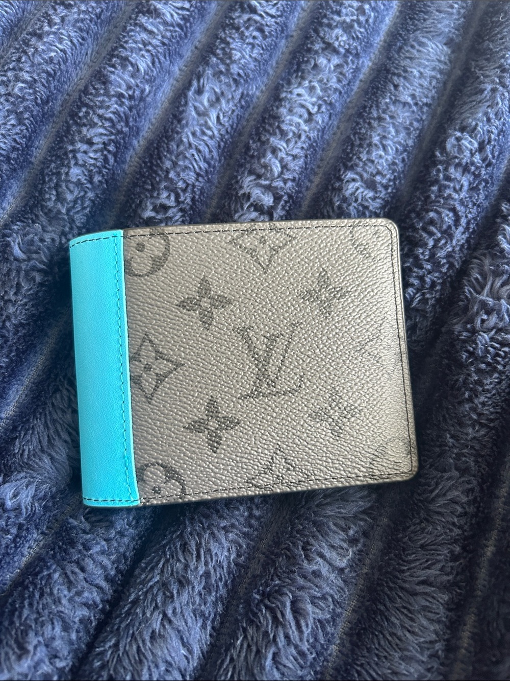 Louis Vuitton Gray Monogram Canvas Wallet with Turquoise Accent